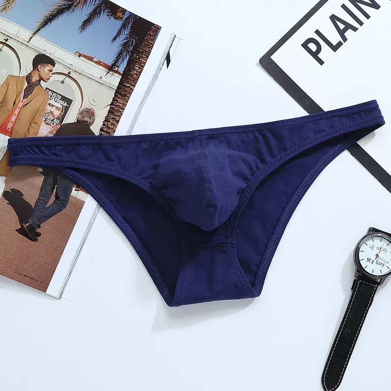 Men's U Convex Pouch Brief Pants for Young Boy Cotton Solid Color Low Waisted Breathable Underwear Sexy Tight Narrow Edged Pants
