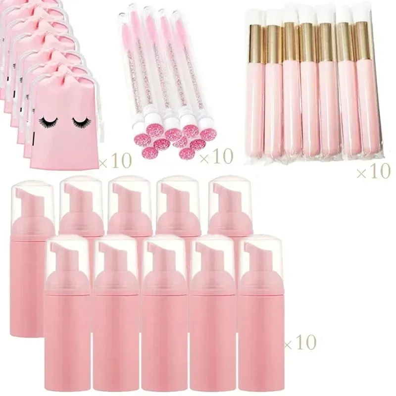 40pcs Empty Lash Shampoo Bottles and Brushes Set Foam Pump Dispenser and Nose Pore Deep Cleaning Brush Eyelash Extension Tube