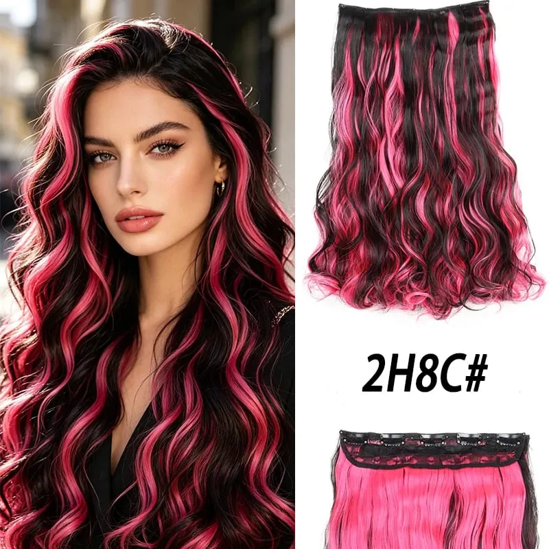 18Inch Synthetic Long Curly Hair Extension One Piece Highlight Rainbow Clip In Hair Extensions Fashion Hairpiece for Women
