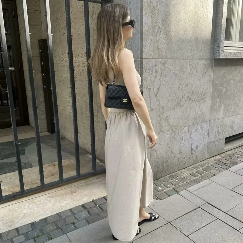 Knitted Dresses 2025 Woman Sleeveless Black Long Dress Women Bodycon Summer Solid Dresses One Pieces Midi Casual Dresses