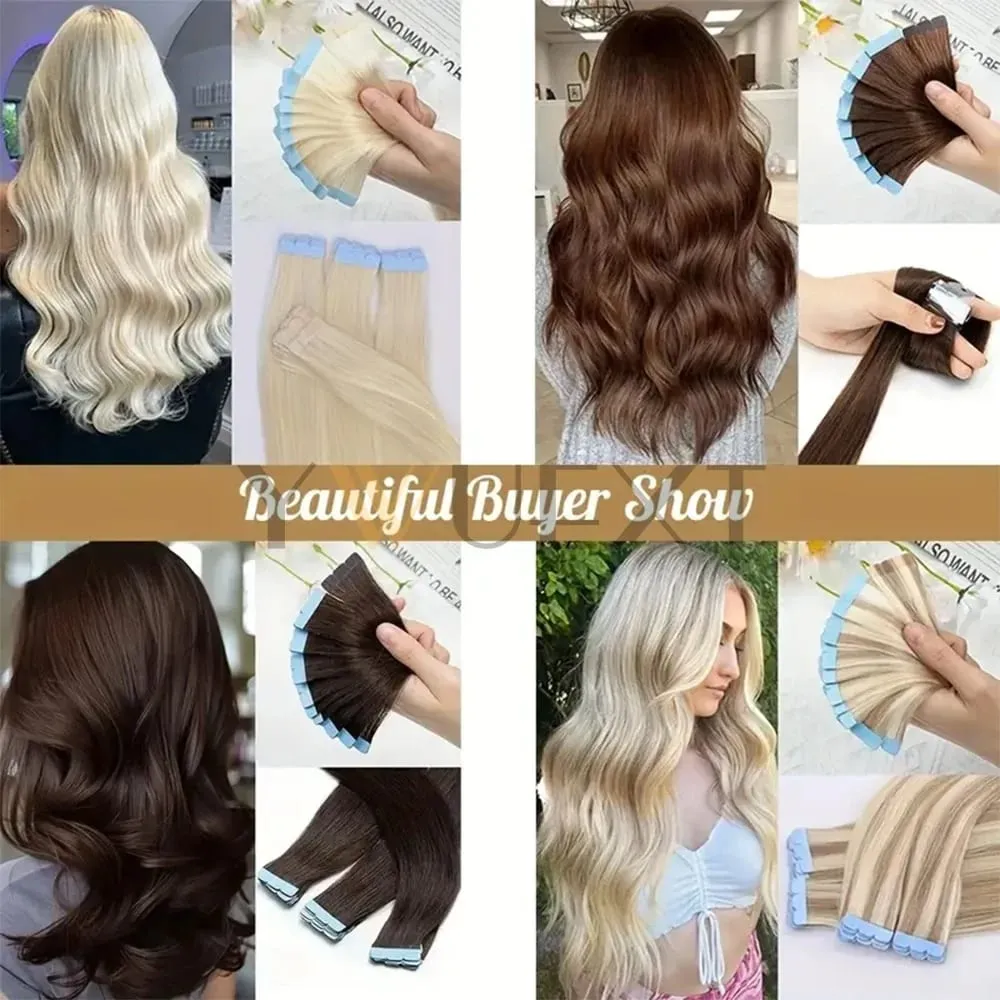 Invisible Mini Tape In Human Hair Extensions Seamless Adhesive Natural Straight Hair 12-24 Inches Machine Remy Hair 10pcs/pack