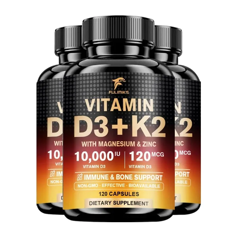 High Absorption Vitamin D3+K2 Supplement with Magnesium & Zinc Supports Bone Teeth Muscle & Immune Health for Daily Life