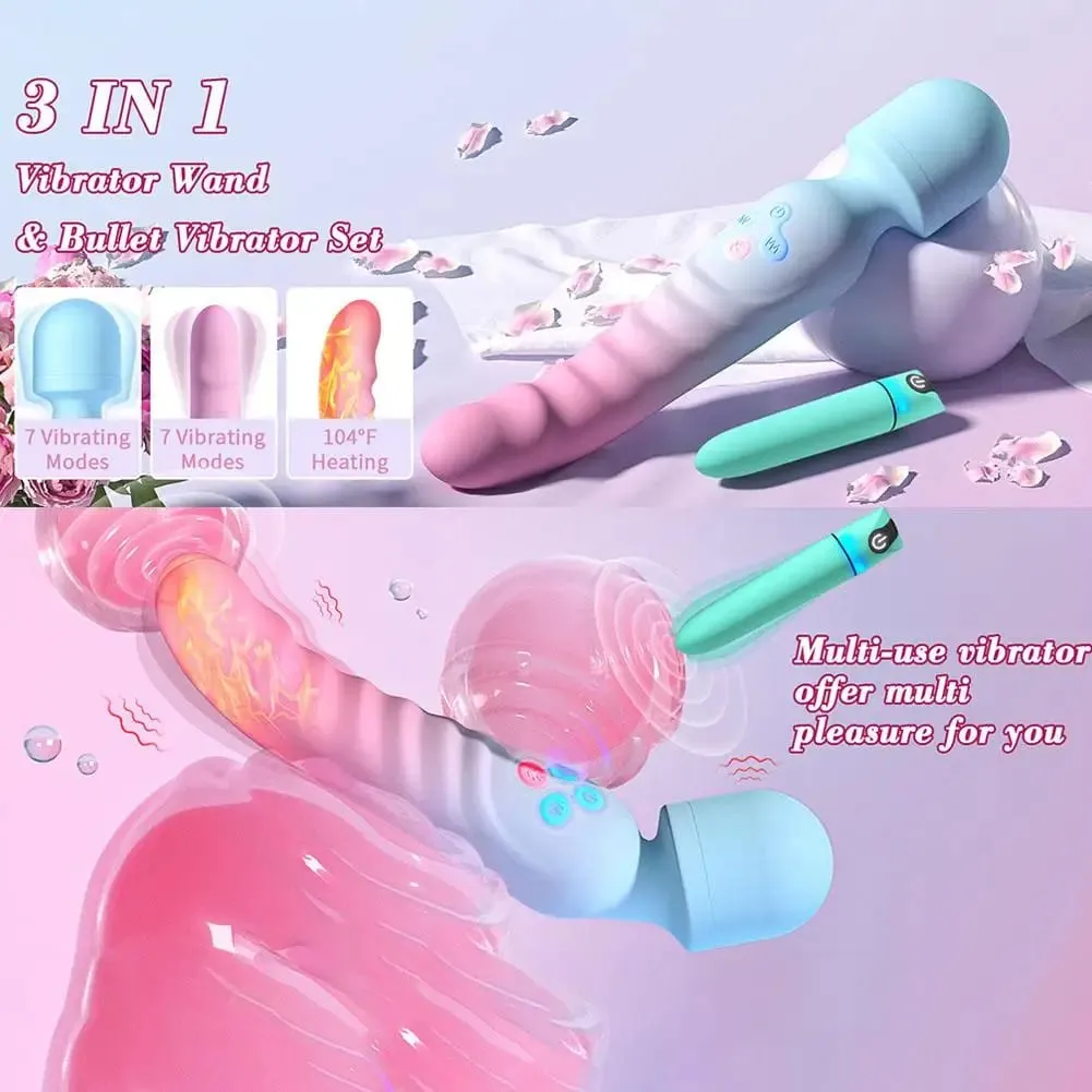 Vibromasseur en silicone 3 en 1 Masseur à baguette magique Modes de vibration multiples Stimulateur de point G de clitoris Masseur de vagin féminin Jouets sexuels — image 2