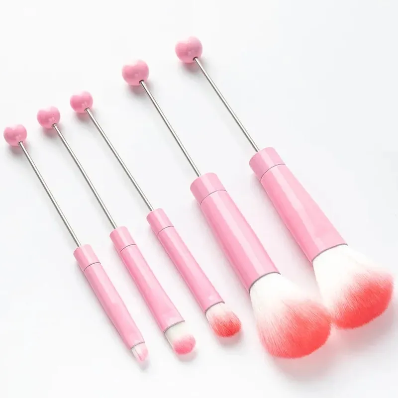 5pcs Beadable Makeup Brushes Unique Brushes Silicone Beads DIY Makeup Cosmetic Brushes Beaded Brushes Kit For DIY