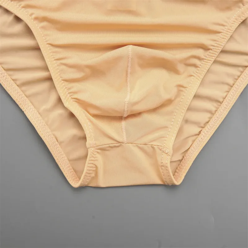 Thin Ice Silk Low Waist Men Briefs Solid Color Semi Transparent Underwear Plus Size Bulge Pouch Smooth Breathable Soft Panties