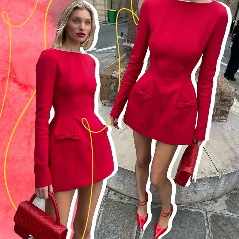 Bows Splice Long Sleeve Mini Dress Elegant Office Woman Solid Bodycon Club Party Dresses 2024 Autumn High Waist Fashion — image 2