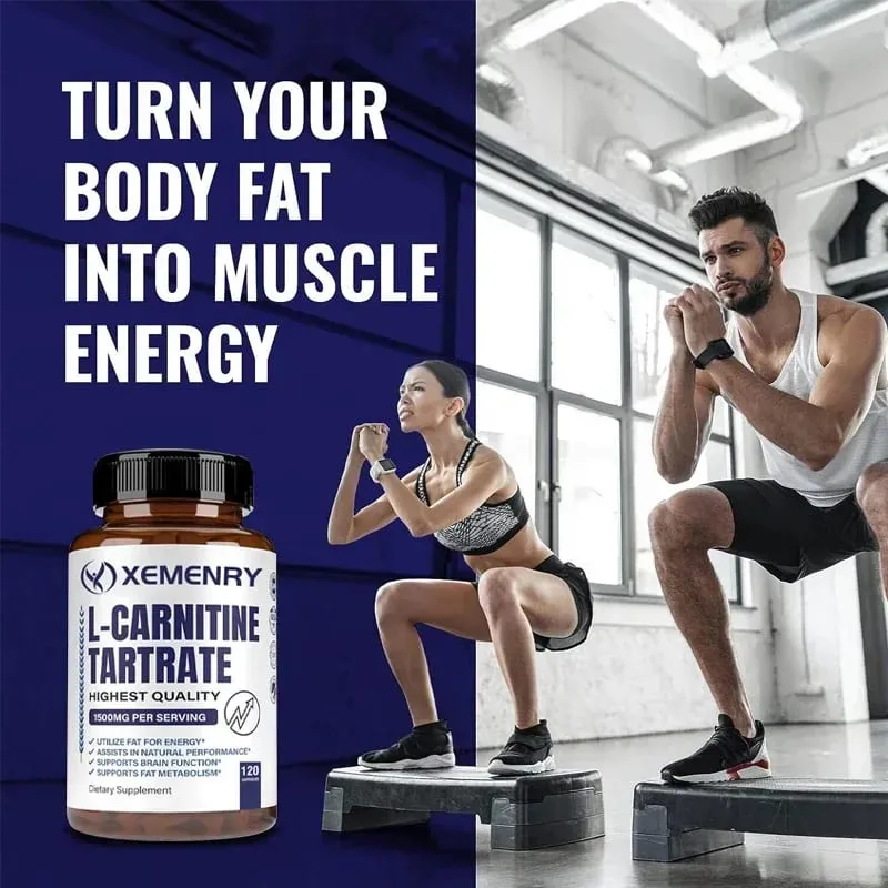 L-Carnitine Tartrate Premium Capsules 1500 mg - Natural Energy Production Supports Metabolism