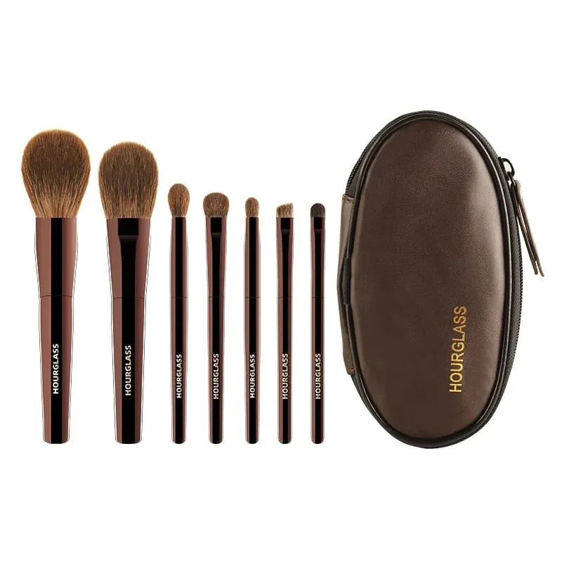 Hourglass Makeup Brush-Portable 7Pcs MINI Natural Hair Brushes Set-Powder Foundation Eyeshadow Travelling Makeup Tools