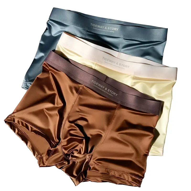 4PCS Men's Underwear Ice Silk High-End Men's Light Luxury Satin Silk Breathable Flat Corner Four Cornered Shorts Without Marks