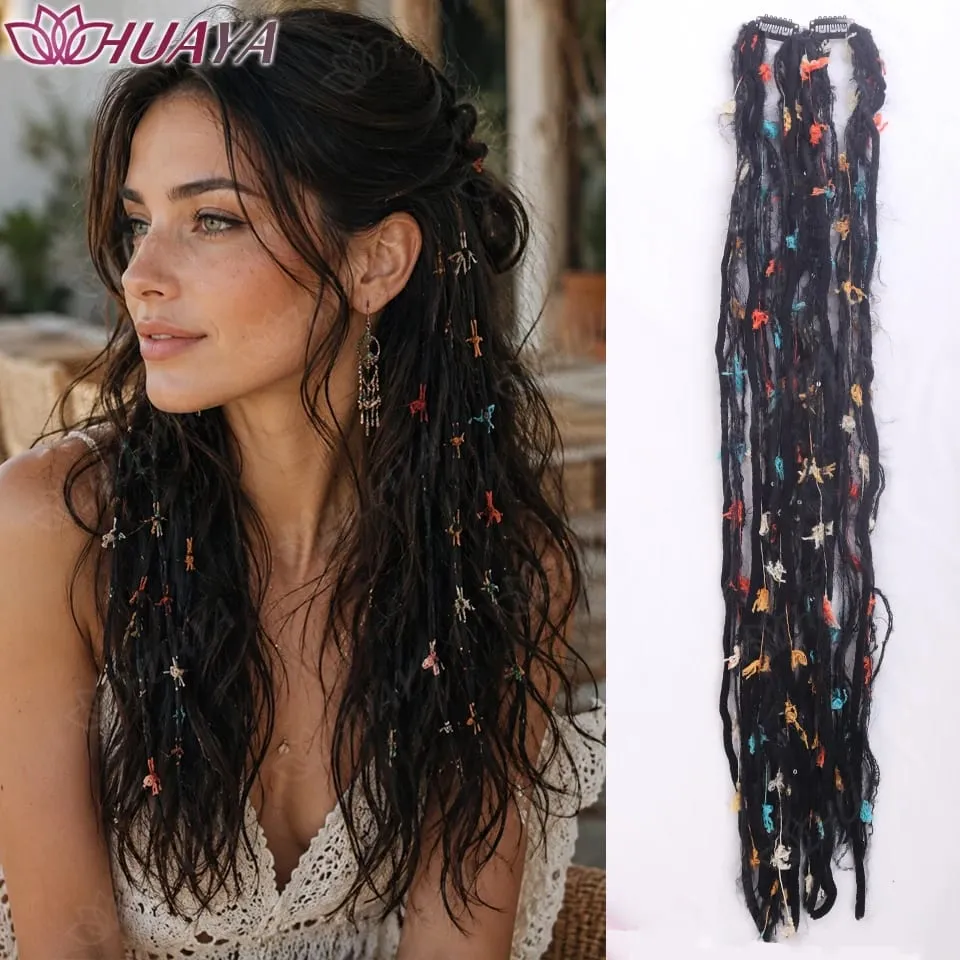 Synthetic Colorful Clip-in Hair Extensions Boho Yarn Dreadlock Braids Festival Party Hair Accessories for Women — image 8