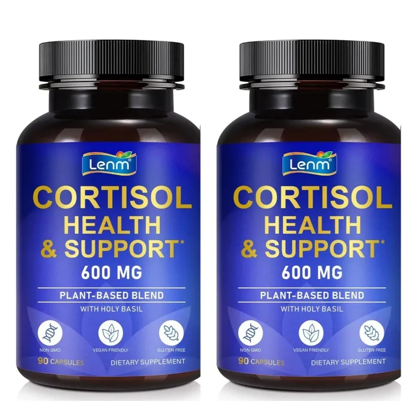 Lenm Cortisol สนับสนุนสุขภาพแคปซูล Ashwagandha Rhodiola Holy Basil L-Theanine สำหรับความเครียด Balance & ผ่อนคลายผู้ใหญ่ 90 นับ