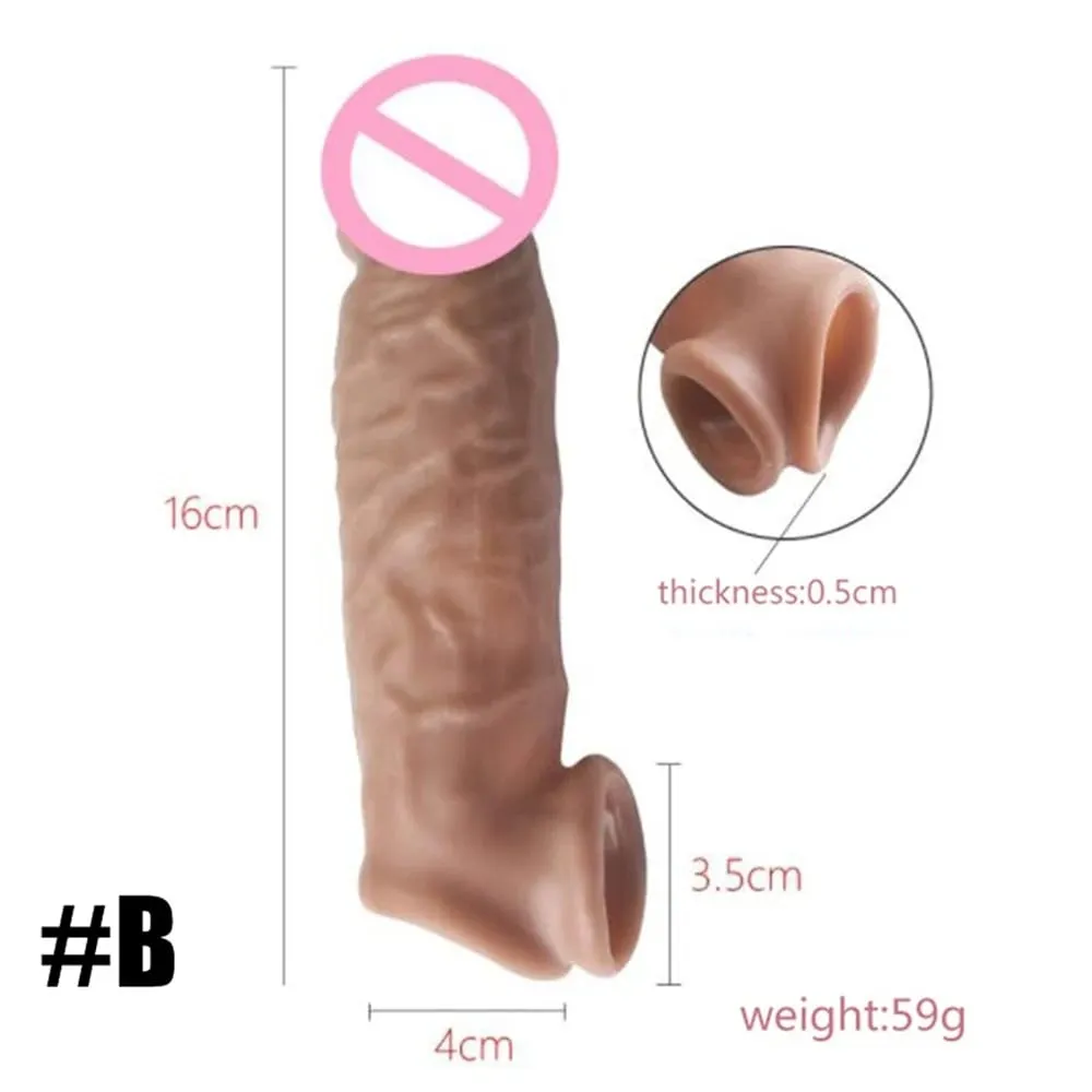Realistico Estensione Del Pene Del Manicotto Del Rubinetto Riutilizzabile In Silicone Ingrandimento Del Pene Preservativi di Ritardo per Gli Uomini Dildo Enhancer Giocattoli Del Sesso Negozio Erotico