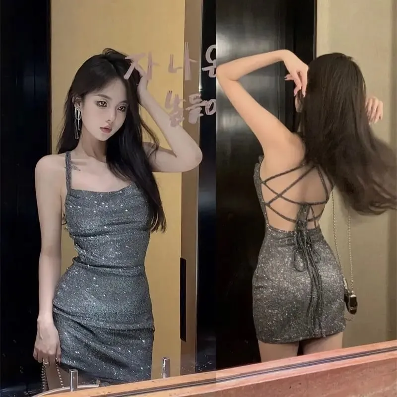 Summer Fashion Korean Version Sexy Pure Desire Wind Slim Solid Color Straps Hanging Neck Backless Sleeveless Dress — image 6