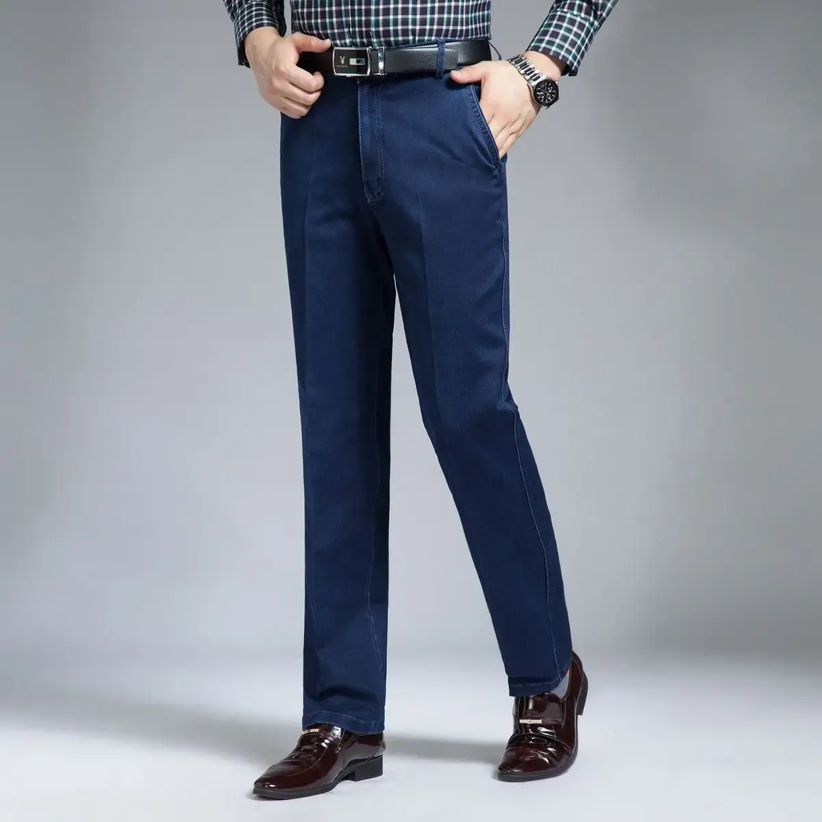 Spring and Summer Middle-aged Jeans High-end Elastic Loose High-waisted Jeans Male Dad Pants Business Jeans — image 6