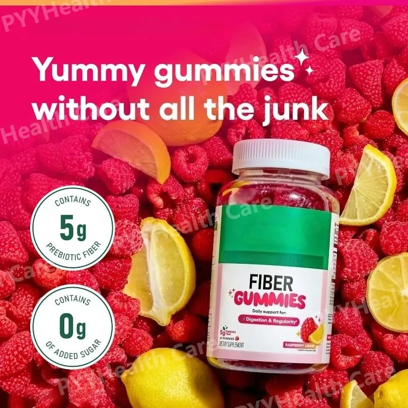 Fiber Gummies for Digestive Health and Regularity - Raspberry Lemon Flavor Natural Chicory Root Prebiotic Fiber - Daily Gummy