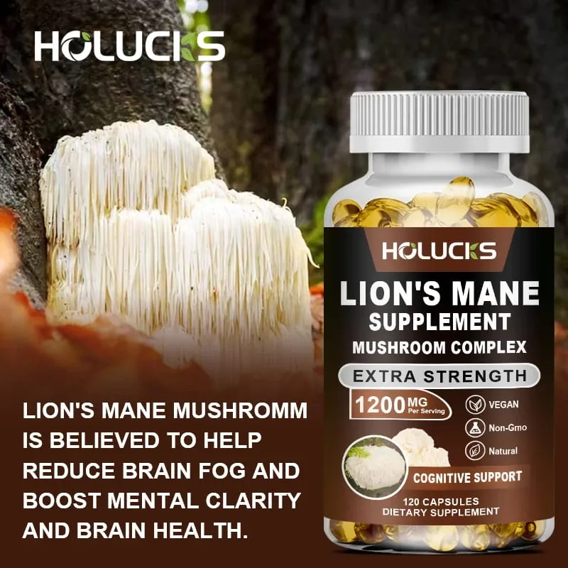 Lion's Mane Mushroom Complex Capsules for Focus Support & Immune Health Improve Memory Protect Brain Nerves Relieve Stress