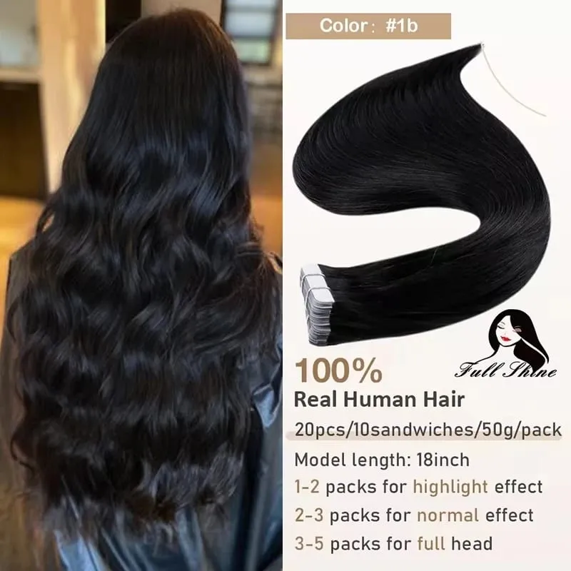 Full Shine Tape hajhosszabbításhoz 20 db Skin Weft Remy Straight Hair Ragasztó brazil hajra nőknek — image 23