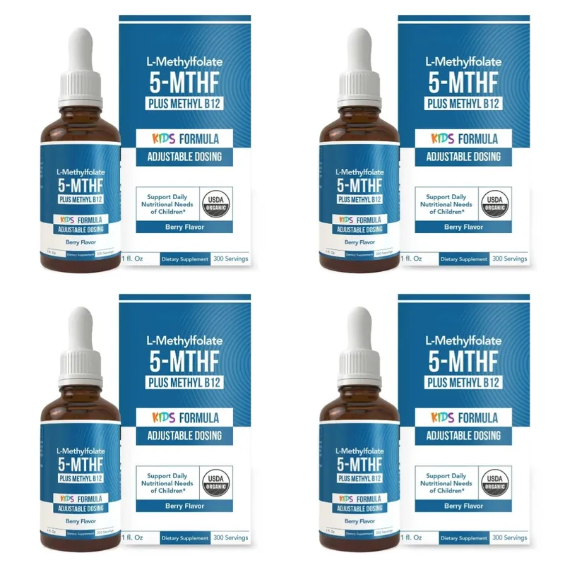 Kids L-Methylfolate 5-MTHF Liquid Drops with Methyl B12 Active Folate Support 1 Fl Oz USDA Organic Vegan Non-GMO