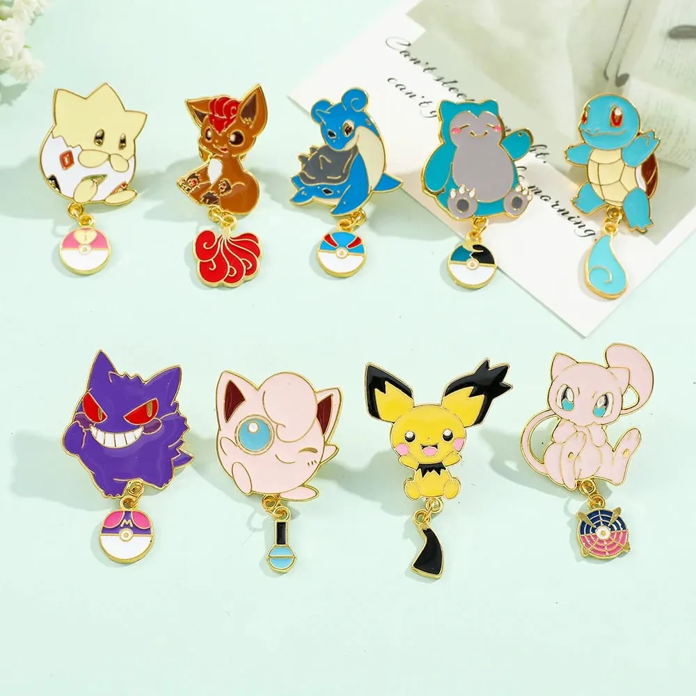 Enamel Pins Set - Cute Pikachu Squirtle Charmander Brooches for Backpacks Jackets - Anime Cartoon Badges Gift for Fans