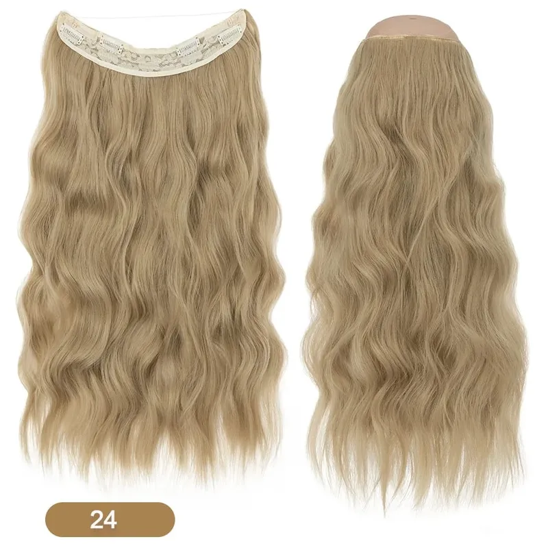 Synthetic Invisible Wire Hair Extensions Adjustable Long Clip in Wave Curly Secret Hairpiece for Women Fish Line Hair — image 15