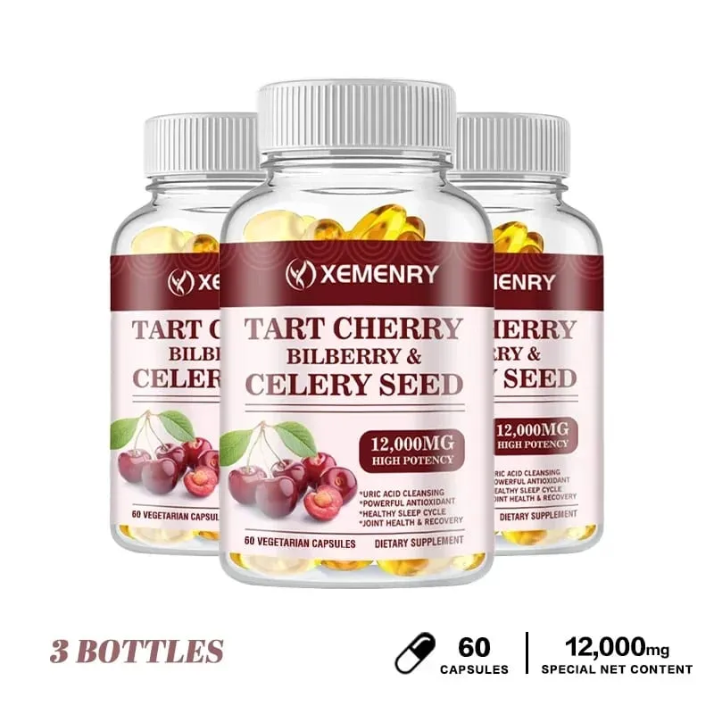 Organic Tart Cherry & Celery Seed Capsules - Uric Acid Cleanse Support Sleep & Joint Health Muscle Repair Supplement — image 10