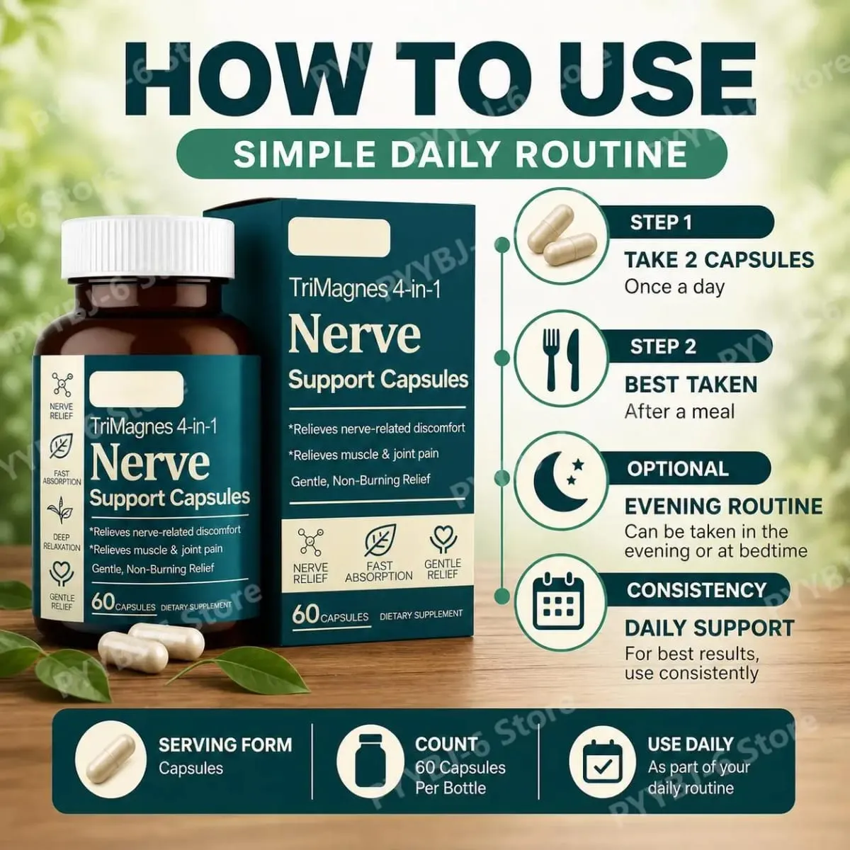 Magnesium Citrate Glycinate Malate Capsules with Turmeric Extract Supports Nerve Health Muscle Relaxation Sleep Wellness 60 Ct — image 4