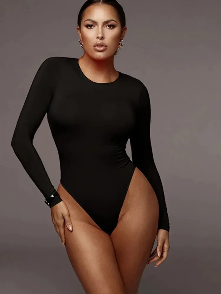 O Neck Long Sleeve Solid White Sexy Bodysuit Women Black Autumn Winter Body Top Gray Casual Lady Streetwear Bodysuits