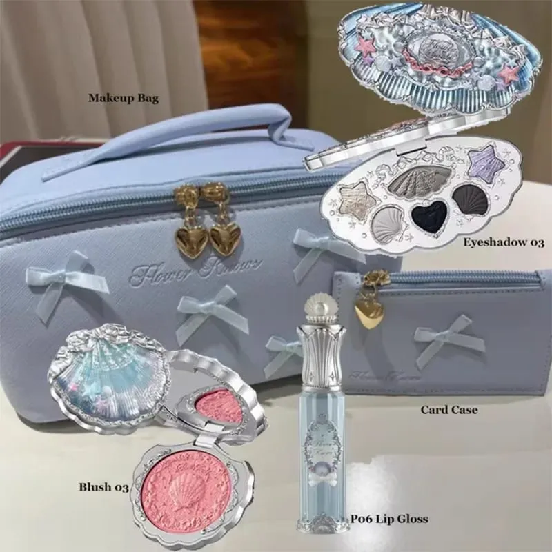 Makeup Set Flower Knows Shell's Jewel Collection Eyeshadow Palette Blush Lip Gloss Makeup Bag Matte Glow Shimmer Eye Shadow Kit
