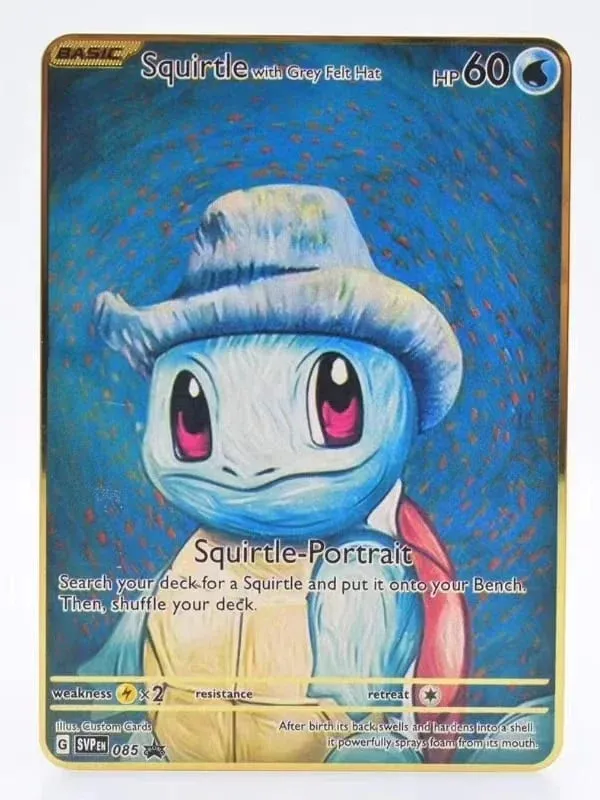 Van Gogh Museum Pokemon English Metal Card Anime Pikachu Charizard Mewtwo Shiny Letters Game Collection Card Kids Toy Gifts