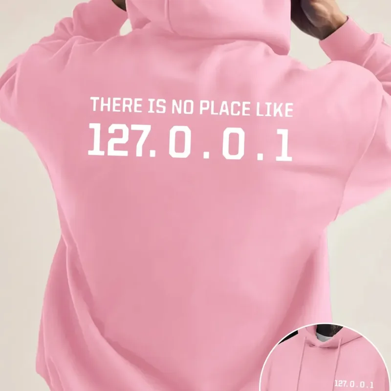 Programmer Geek 127.0.0.1 Hoodies gráficos de texto para homens com estampa dupla face macia de lã solta com capuz