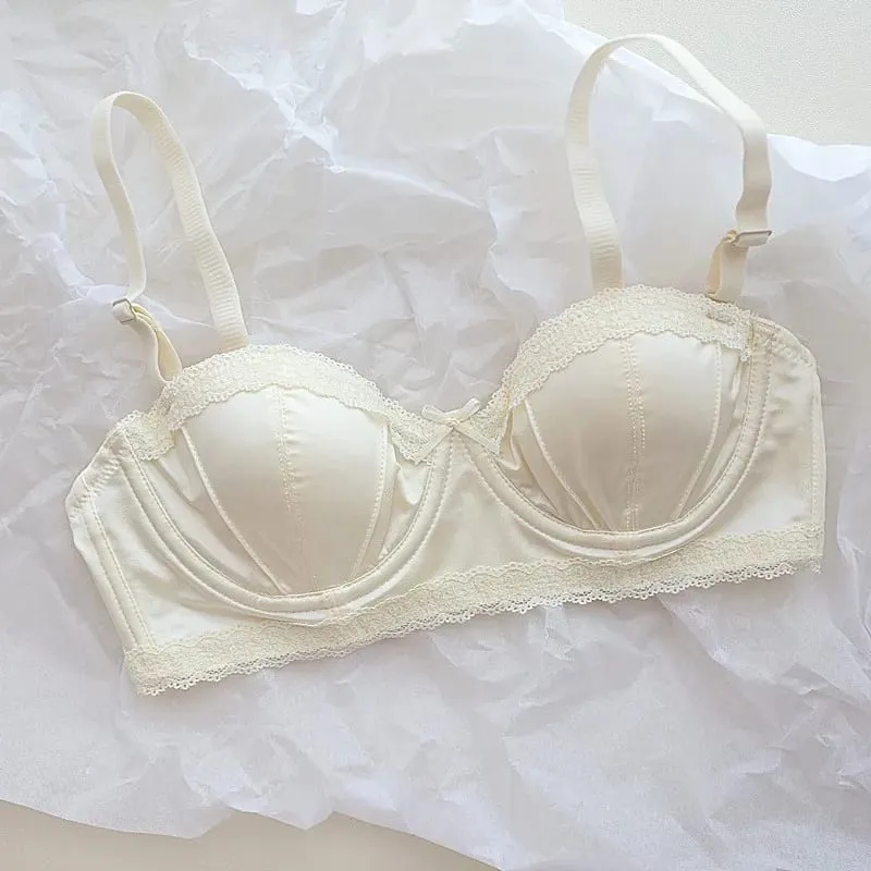 French girly underwire push-up bra Sweet lace edge half cup lingerie women's thin cup with anti-sagging bra set