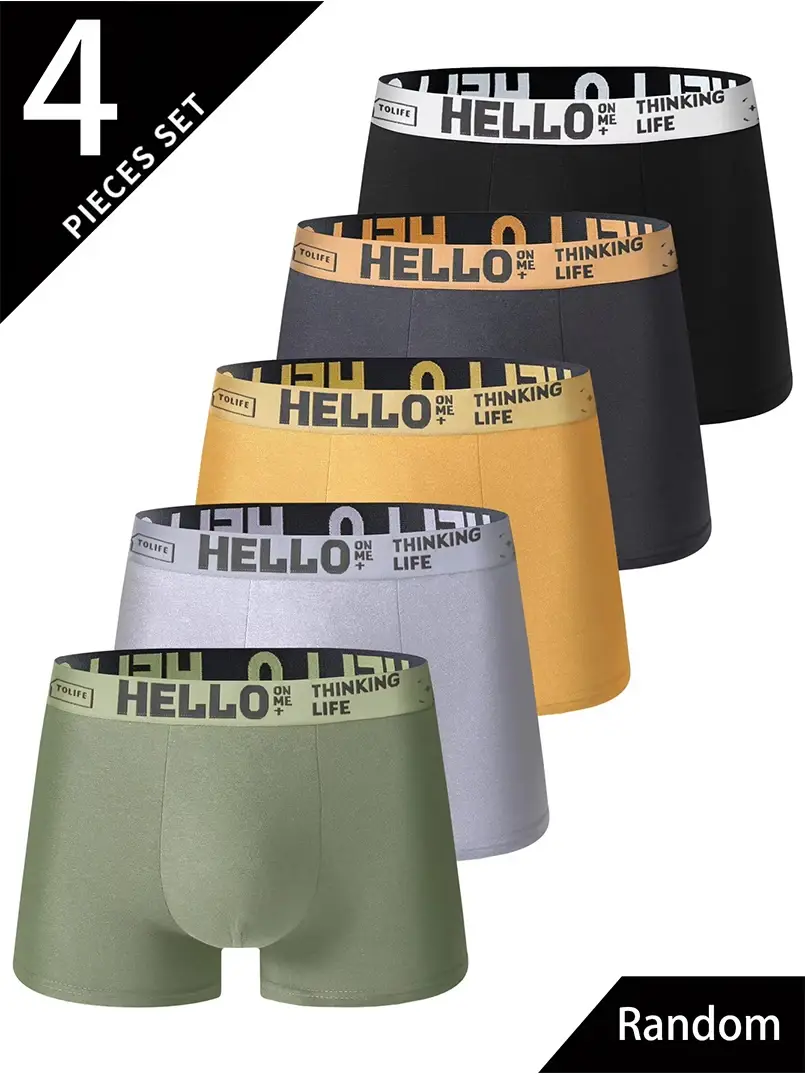 4Pcs/Set Random Men's Underwear Fashion Trendy Comfortable Soft Men's Boxer Briefs Slim Loose Fit Athleisure Men's Pants