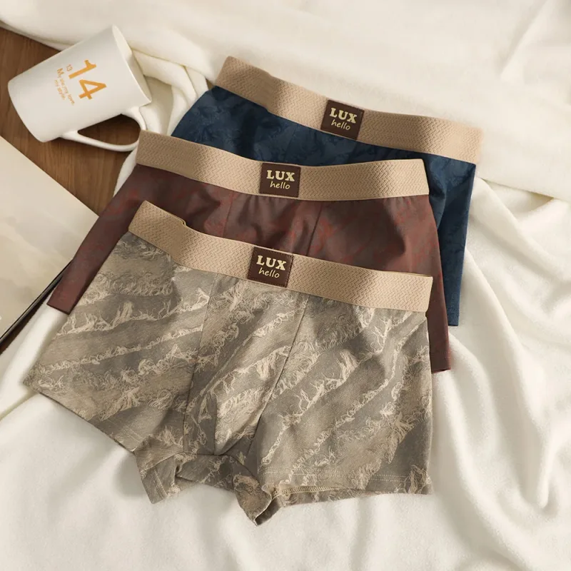 3 unidades/pacote 100% algodão impressão de luxo boxers hombre malha 3d respirável antibacteriano bolsa roupa interior confortável macio calcinha masculina