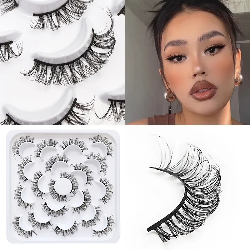 10 Pairs Russian DD Curl Bulk Fluffy Strip Lashes Natural Soft False Eyelashes Reusable Handmade Eye Lashes for Daily&Party