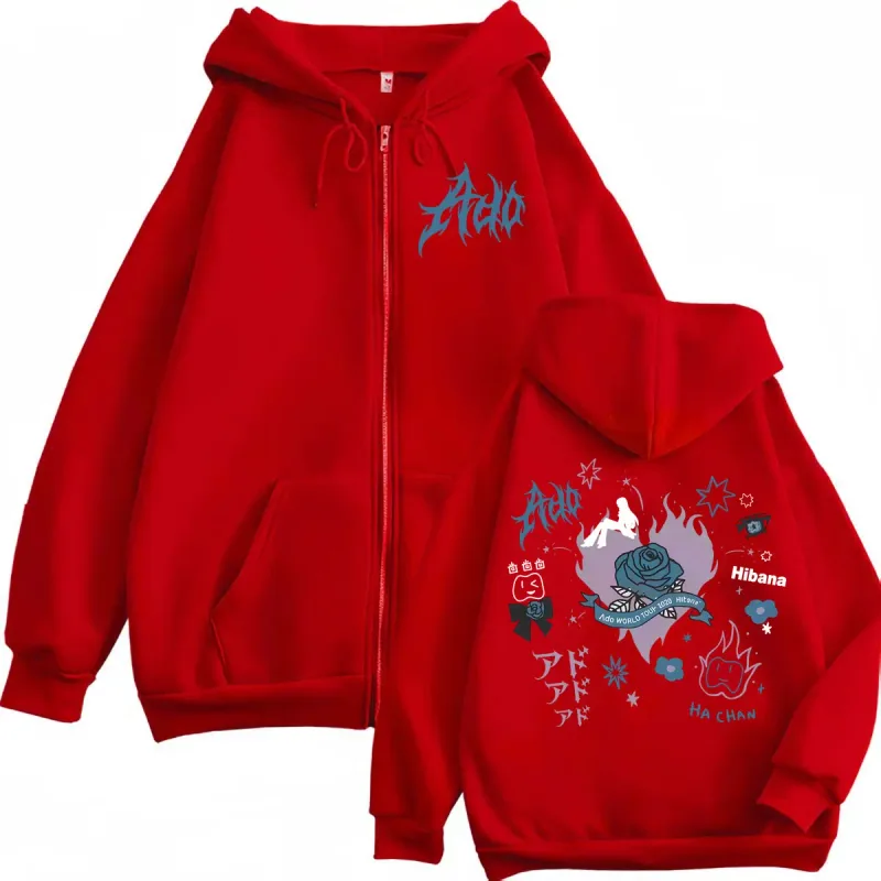 Singer Ado Hibana World Tour 2025 Zipper Hoodies Harajuku Japanese Style Zip Up Sweatshirts Men Women Casual Fashion Pullovers