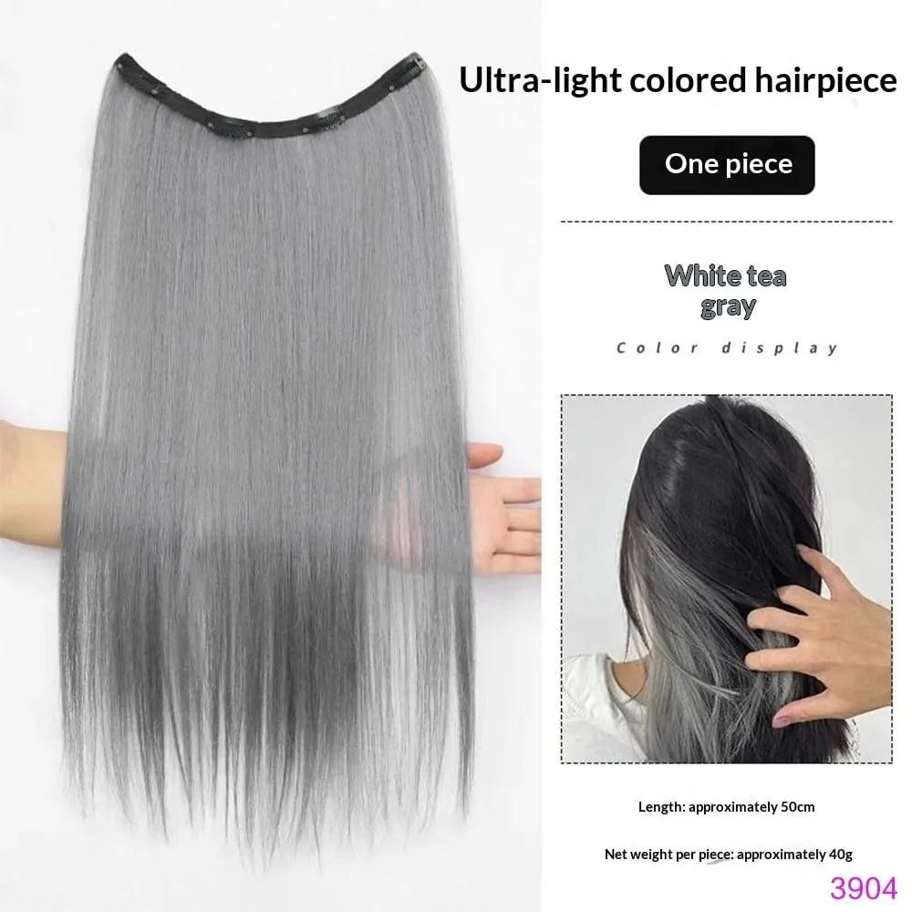 Synthetic Colored Highlighting Clip-in Hair Extensions Long Straight Ear-hanging Dyeing Wig Piece Color Thin Seamless Fake Hair — image 1
