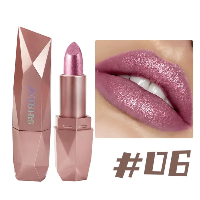 Diamond Glitter Lipstick Long Lasting Waterproof Moisturizing Highly Pigmented Metallic Shine Pearlescent Non Stick Cup Lipstick