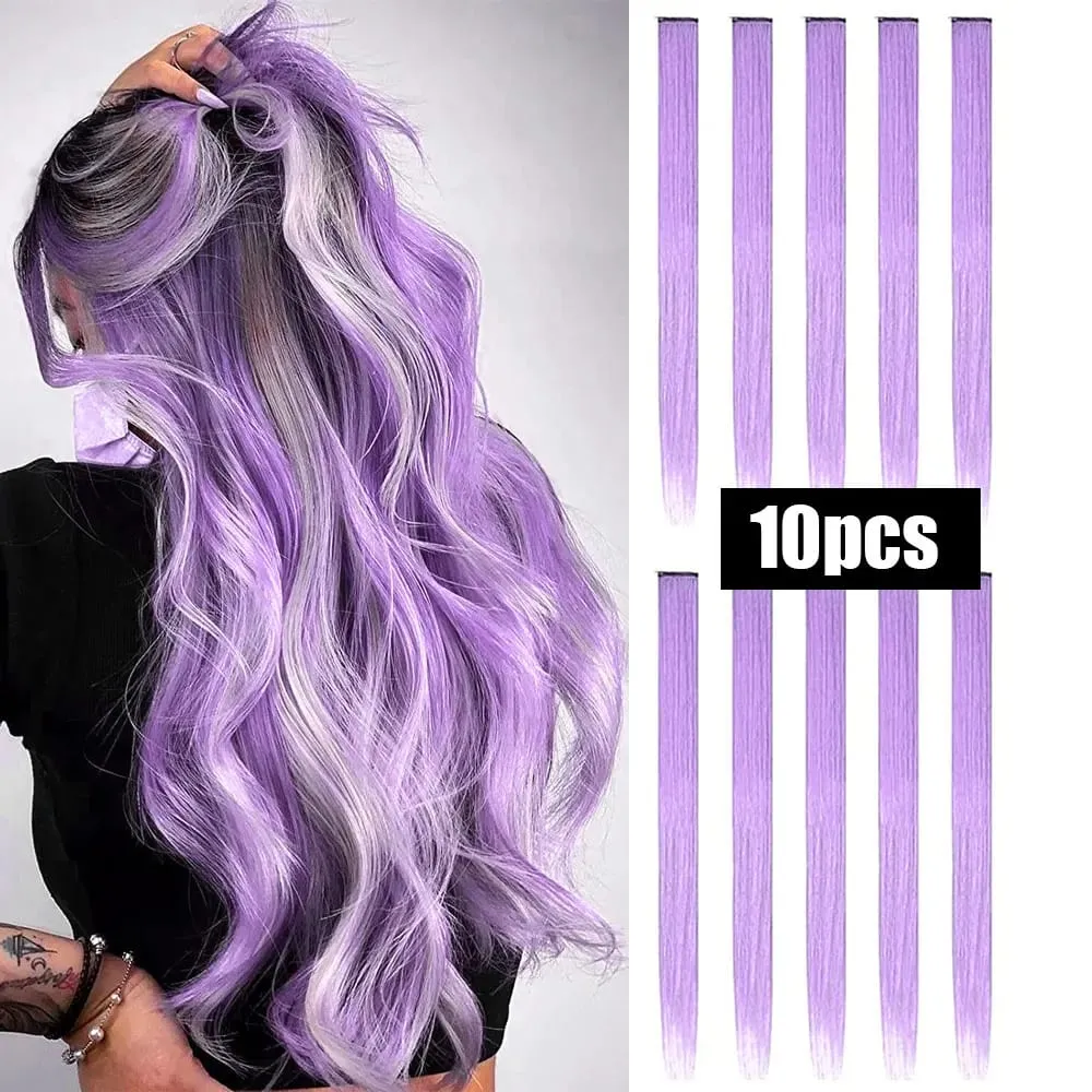 10 PCS Colored Hair Extensions Straight Hairpiece Multi-colors Party Highlights Clip in Synthetic for Women Girls Cosplay Gift