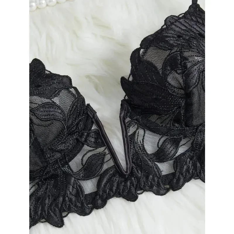 Fairy Lingerie Floral Valentine Charming Brief Panty Underwear Sexy Nighty Fancy V Underwear Brief Set for Lady See Through Bra