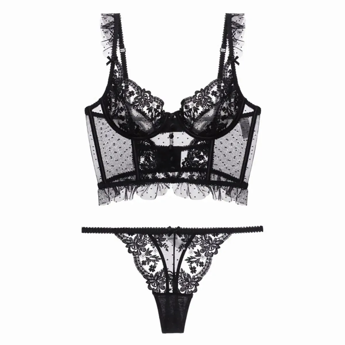Ensemble de Lingerie 2 pièces pour femmes, body confortable, soutien-gorge Push up, soutien-gorge et culotte en dentelle florale, ensemble pour mariage, vêtements de nuit, vêtements de tous les jours