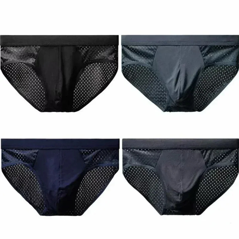 Herren-Unterwäsche aus Eisseide, atmungsaktiv, Bambus-Kohlenstofffaser, antibakteriell, bequem, hohl, Unterwäsche, Hose, kalt