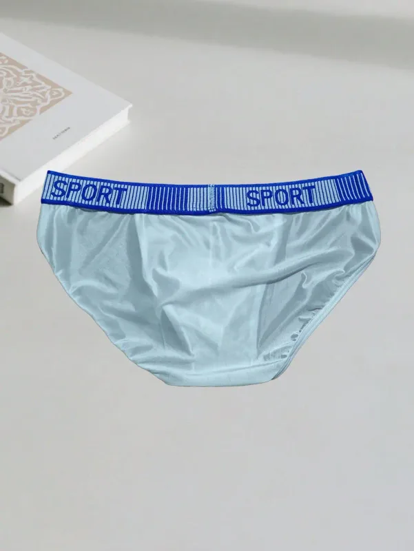 2PCS Basic casual sports knit fabric soft solid color low waist quick drying Men's sports cool ice silk brief