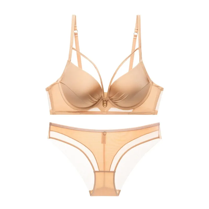 Skeleton Solid Color Plus Size CD Size Lingerie SuitPush Up Bra Set Adjustable Brassiere With Comfort Panties — image 3