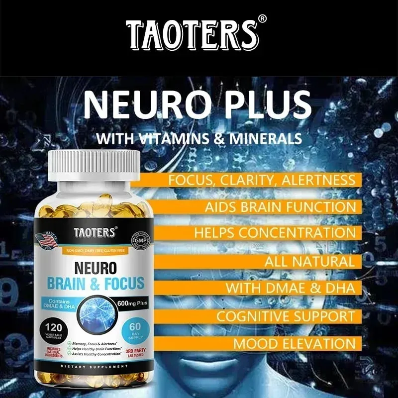 Memory Focus Clarity Energy Brain Supplement – ​​Nootropní Brain Booster Vitamíny DMAE A C D E B1 B2 B3 B5 B6 kapsle