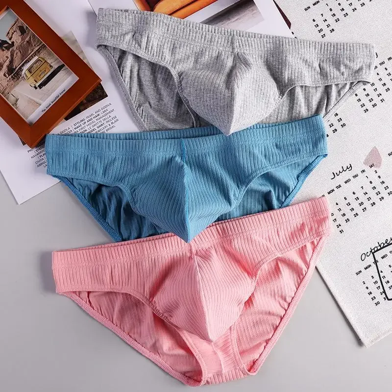 Men's Sexy Brief Ribbed Cotton Breathable Comfortable Sweat Absorption Sports Underwear Youth Low Waist U Convex Pouch Underpant — image 5