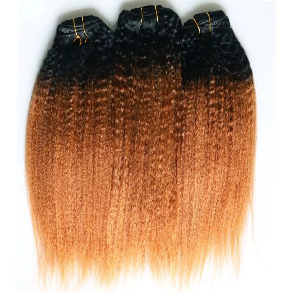 Ombre Two Tone 1B 30 Kinky Straight Human Hair Clip In Extensions Coarse Yaki Virgin Remy Indian Hair Clips In Hair