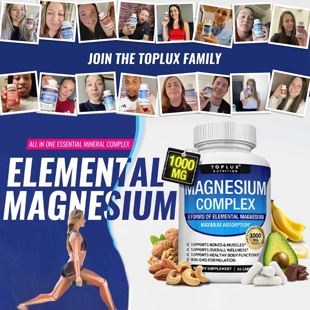 Magnesium Complex 1000MG Supplement - Magnesium Glycinate Citrate & Malate - Sleep Support Stress Relief Muscles & Relaxation — image 2