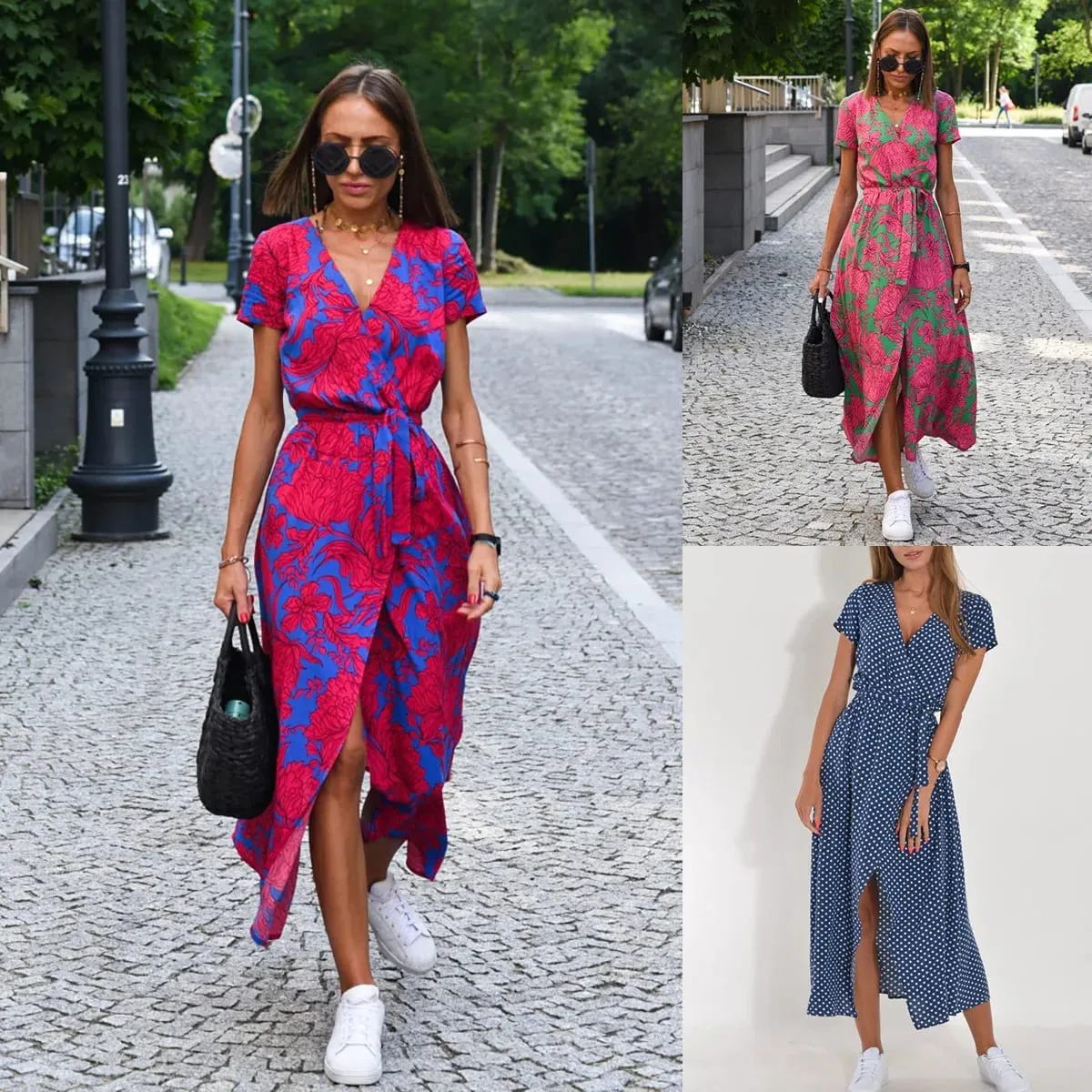 Printed Dress 2025 Summer V-neck Split Fork Medium and Long Group European and American Cross-border Women's Clothing — image 2