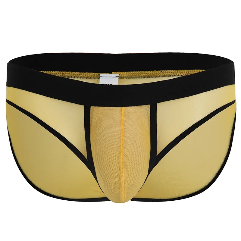Fashion Solid Color Men Underwear Mesh Breathable Briefs Underpants Low Waist Trunks Male