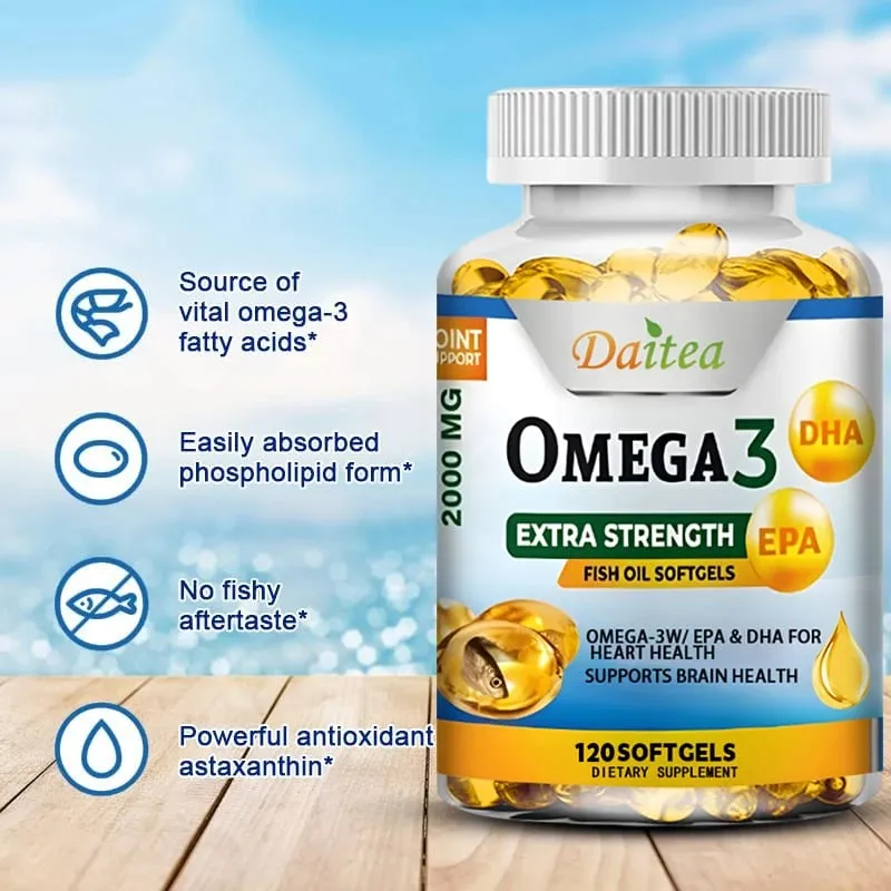 Omega 3 Fish Oil Supplement - 2000 Mg Pure EPA DHA Omega 3 Supplements Nerves and Joints for Women and Men 120 Capsules
